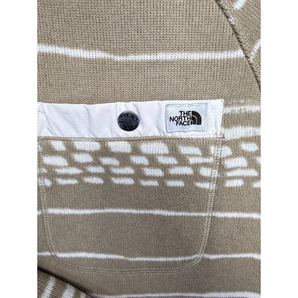 The North Face Men's L 1/4 Zip Fleece Pullover Tan White Striped Outdoor Sweater